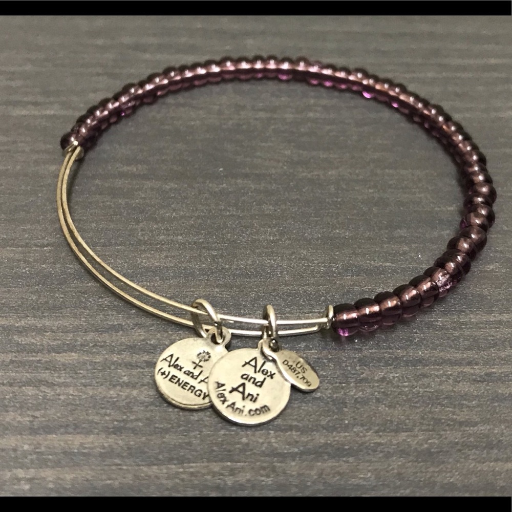 Alex and Ani Metallic Purple Bead Expandable Bracelet with Gold Charms